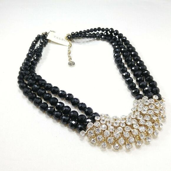 Vintage Rhinestones Black Glass Beaded Necklace, 3 Strands, Signed Talbots, NWTs - Picture 7 of 8